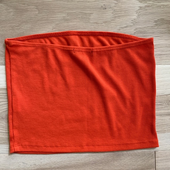 🌼3/$30 SHEIN Ribbed Coral/Orange Cropped Tube Top - Picture 4 of 5